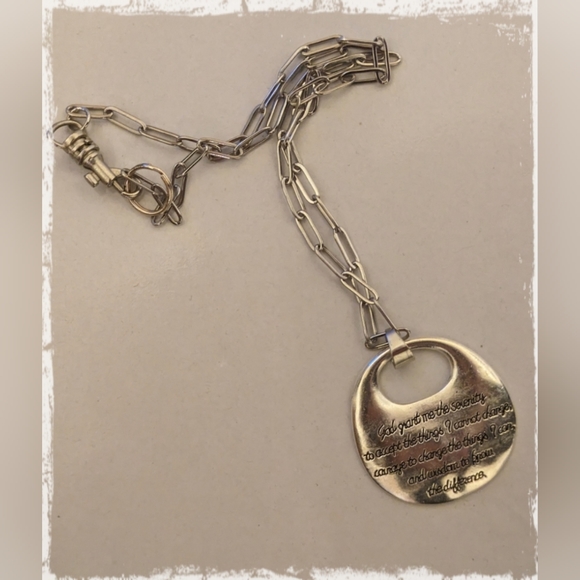 Big Serenity Prayer Charm on Paper Clip Chain Necklace Hook Clasp - Picture 6 of 8